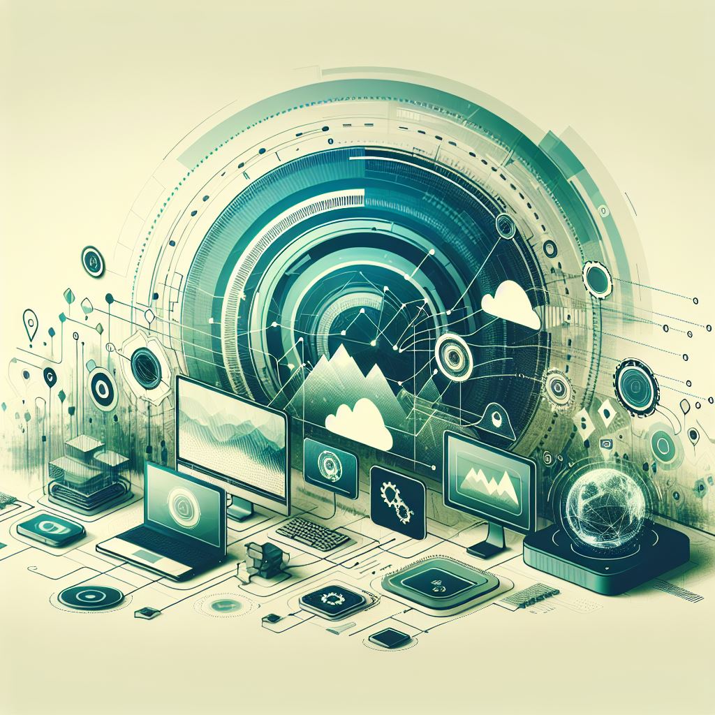 Image showing technology and a huge cycle in the background. 